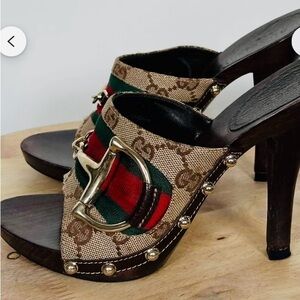 Gucci Monogram Icon Bit High Heel Clogs
